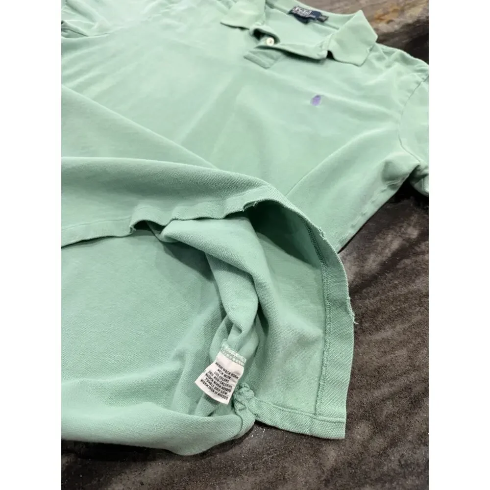 Vintage Polo Ralph Lauren Mens XL Mint Green Polo Shirt Distressed Purple Pony
